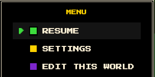 The pause menu, with Edit This World under Resume and Settings