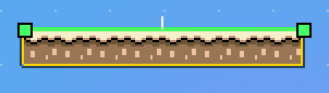 A ledge in lines mode: its line drawn with a handle at each end and a tick on the side stood on
