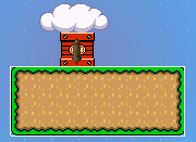 A floating island painted from the Mario World tileset, with a pickup box on it