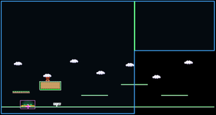 A whole world seen at once: two rooms, the edge between them green for a passage